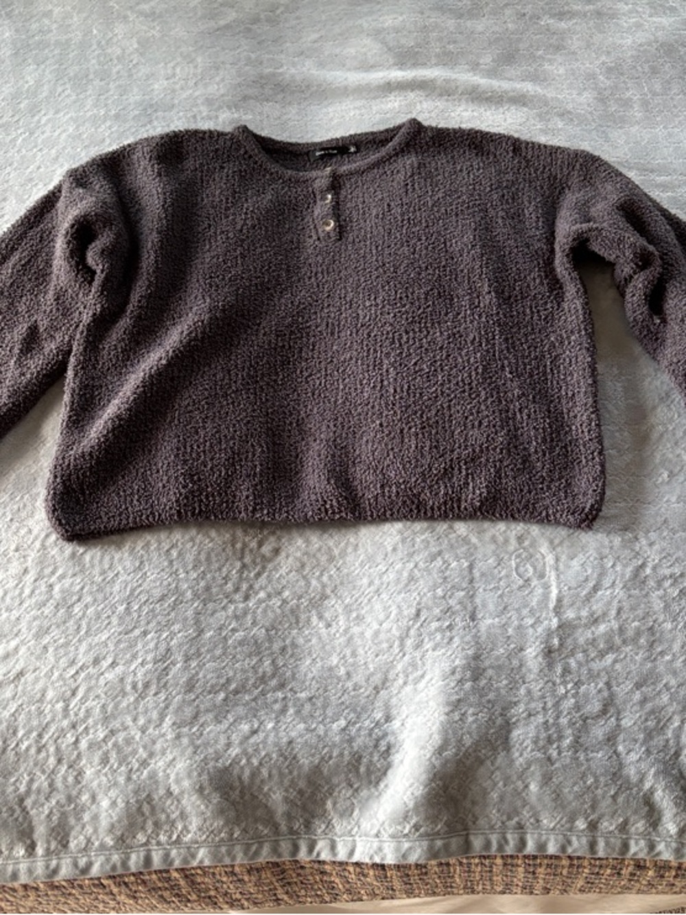 Doe & Rae Dark Gray Crewneck Button-Detail Sweater